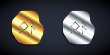 Altın ve gümüş büyü simgeleri siyah arkaplanda izole edilmiş. Uzun gölge tarzı. Vektör.