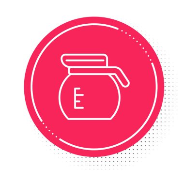 White line Coffee pot icon isolated on white background. Red circle button. Vector.