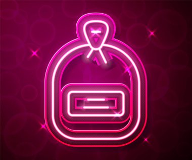 Kırmızı arkaplanda izole edilmiş özel bir bitki simgesinin tohumlarıyla dolu parlak neon hattı. Vektör.