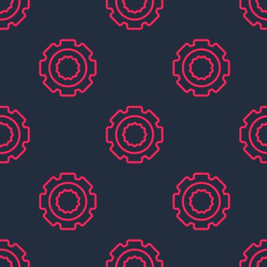 Red line Gear icon isolated seamless pattern on black background. Cogwheel gear settings sign. Cog symbol. Vector.