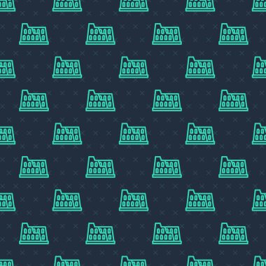 Roma 'daki yeşil çizgi Coliseum, İtalya ikonu mavi arka planda pürüzsüz desen izole etti. Kolezyum işareti. Antik Roma 'nın sembolü, gladyatör dövüşleri. Vektör.