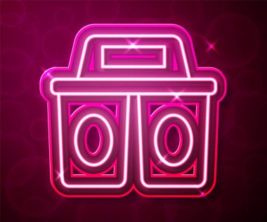 Kırmızı arka planda izole edilmiş parlak neon hattı kahve fincanı. Vektör.