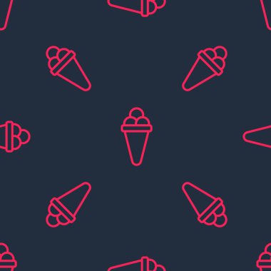 Waffle konisi simgesinde kırmızı çizgi dondurma siyah arkaplanda izole edilmiş kusursuz desen. Güzel sembol. Vektör.