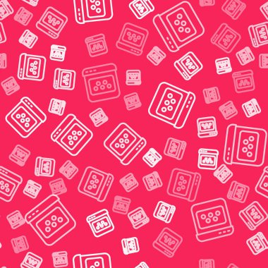 Beyaz çizgi Taksi mobil uygulama simgesi kırmızı arkaplanda izole edilmiş kusursuz desen. Mobil uygulama taksisi. Vektör.