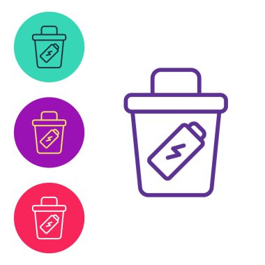 Çöp kutusu simgesini beyaz arkaplanda ayır. Çöp kutusu tabelası. Sepet simgesini geri dönüştür. Ofis çöpü ikonu. Simgeleri renklendirin. Vektör.