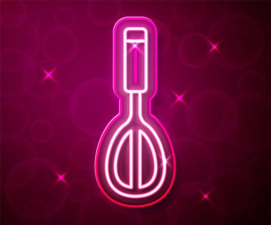 Glowing neon line Kitchen whisk icon isolated on red background. Cooking utensil, egg beater. Cutlery sign. Food mix symbol. Vector.