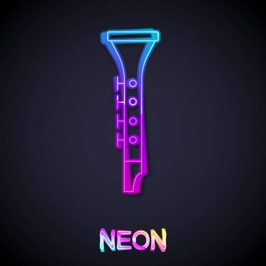 Parlayan neon çizgisi simgesi siyah arkaplanda izole edildi. Müzik aleti. Vektör.