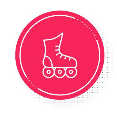 White line Roller skate icon isolated on white background. Red circle button. Vector.