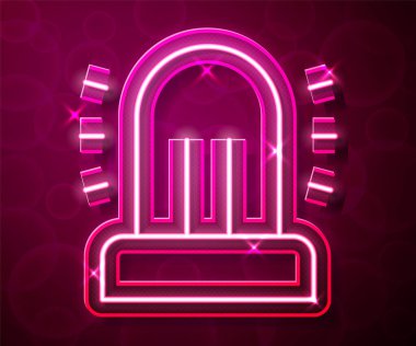 Glowing neon line Flasher siren icon isolated on red background. Emergency flashing siren. Vector.