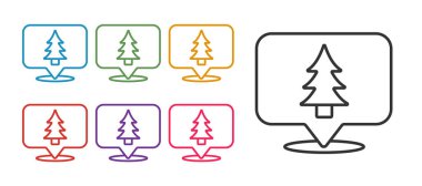 Ormanın yerini beyaz arkaplanda izole edilmiş bir harita simgesine ayarla. Simgeleri renklendirin. Vektör.