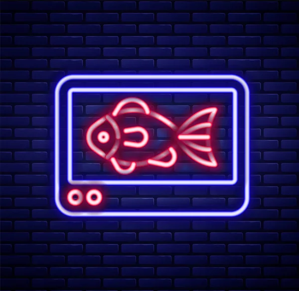 Glowing Neon Line Fish Finder Echo Sounder Icon Isolated Brick — Stockvektor