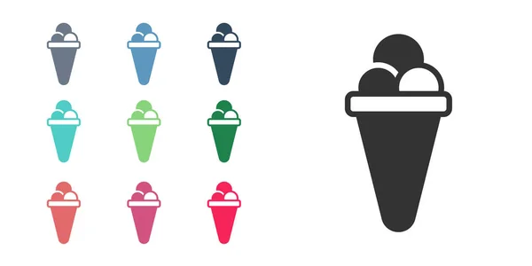 Helado Negro Icono Cono Gofre Aislado Sobre Fondo Blanco Dulce — Archivo Imágenes Vectoriales