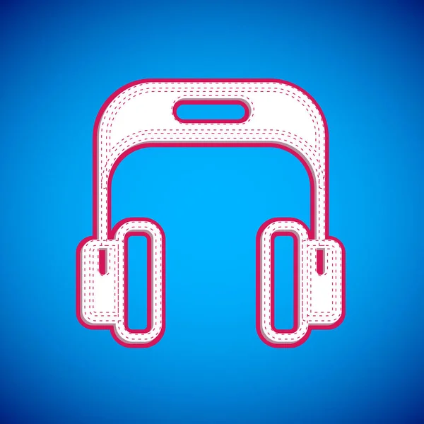 Білі Навушники Ізольовані Синьому Фоні Навушники Концепція Прослуховування Музики Сервісу — стоковий вектор