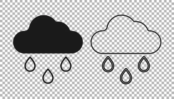 Şeffaf arkaplanda izole edilmiş yağmur ikonu olan Kara Bulut. Yağmur damlaları ile yağmur bulutu yağışı. Vektör.