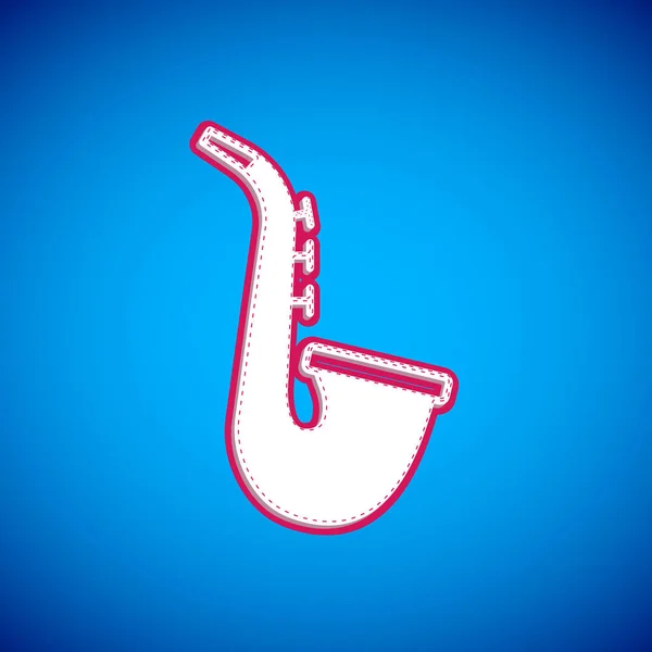 White Musical Instrument Saxophone Icon Isolated Blue Background Vector — Vector de stock