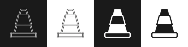 Setzen Sie Das Verkehrskegel Symbol Isoliert Auf Schwarzem Und Weißem — Stockvektor