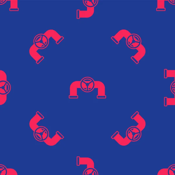Красная Масляная Труба Иконкой Клапана Изолирован Плавный Рисунок Синем Фоне — стоковый вектор
