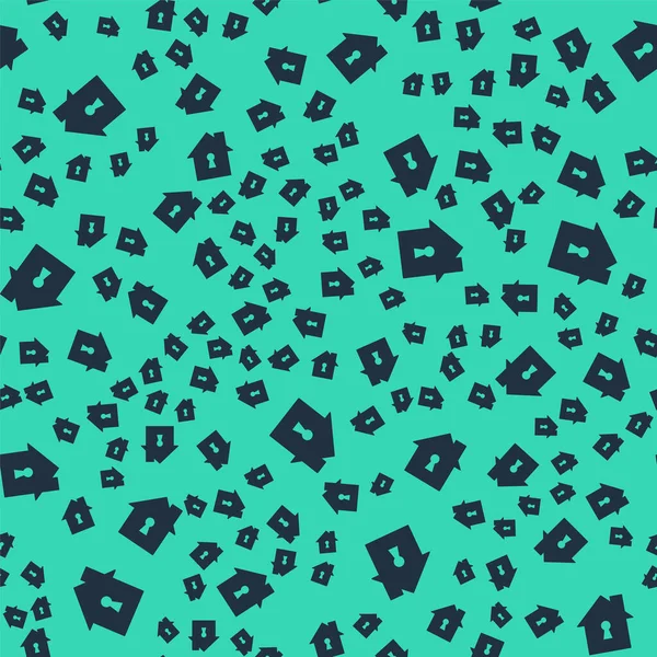 Black House under protection icon isolated seamless pattern on green background. Home and shield. Protection, safety, security, protect, defense concept. Vector.