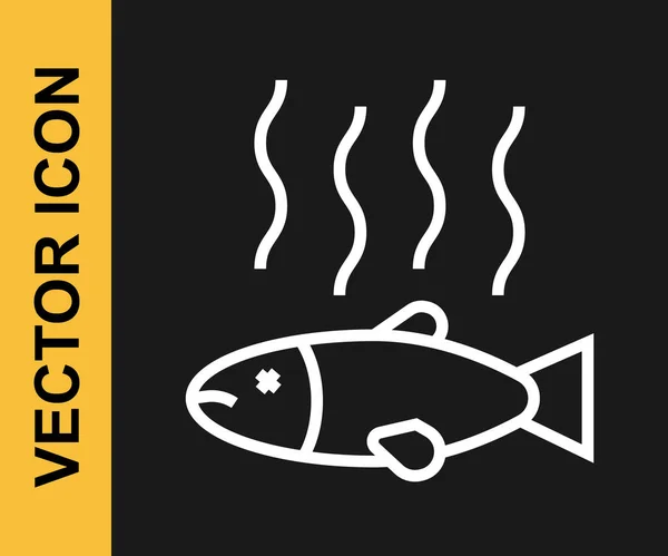 White Line Dead Fish Icon Isolated Black Background Rotten Fish — Vetor de Stock