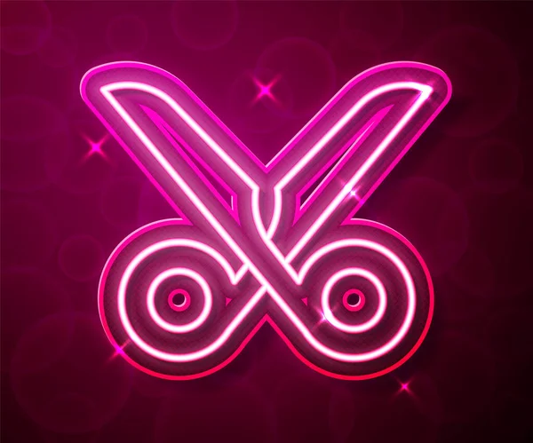 Glowing neon line Scissors icon isolated on red background. Cutting tool sign. Vector.