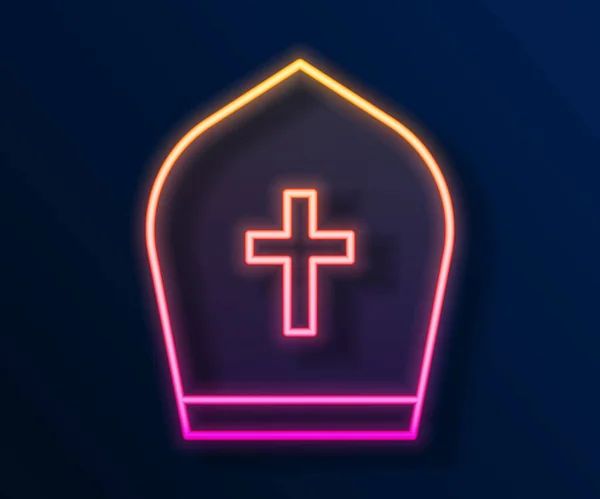 Glödande Neon Linje Påve Hatt Ikon Isolerad Svart Bakgrund Kristet — Stock vektor
