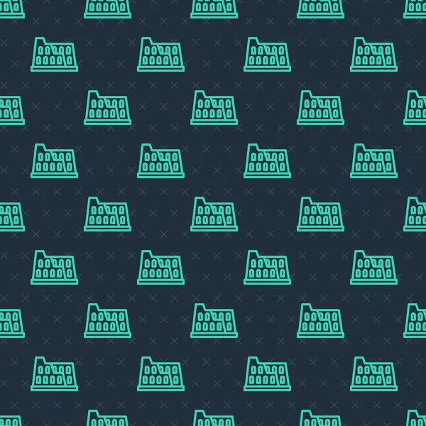 Roma 'daki yeşil çizgi Coliseum, İtalya ikonu mavi arka planda pürüzsüz desen izole etti. Kolezyum işareti. Antik Roma 'nın sembolü, gladyatör dövüşleri. Vektör.