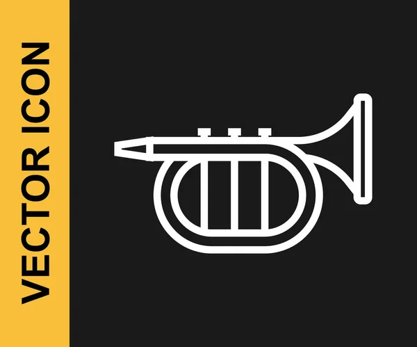 Línea Blanca Icono Trompeta Aislado Sobre Fondo Negro Instrumento Musical — Vector de stock