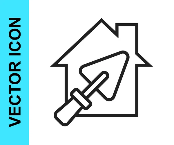 Black Line House Home Trowel Icon Isolated White Background Adjusting — Vector de stock