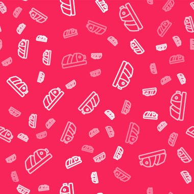 White line Fish with sliced pieces with knife icon isolated seamless pattern on red background. Vector.