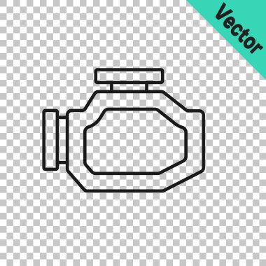 Black line Check engine icon isolated on transparent background. Vector.