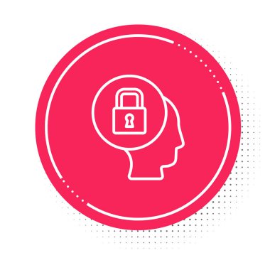 Beyaz çizgi kilidi simgesi beyaz arkaplanda izole edildi. Asma kilit işareti. Güvenlik, güvenlik, koruma, gizlilik kavramı. Kırmızı daire düğmesi. Vektör.