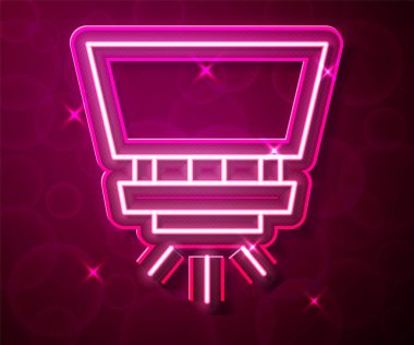 Glowing neon line Fire sprinkler system icon isolated on red background. Sprinkler, fire extinguisher solid icon. Vector.