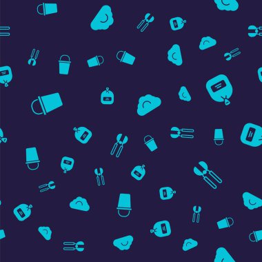 Set Bucket Pack full of seeds Cloudy weather and Gardening scissors on seamless pattern. Vector.