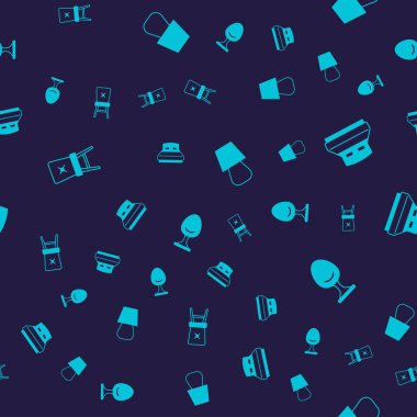 Set Chair Big bed Table lamp and Armchair on seamless pattern. Vector.