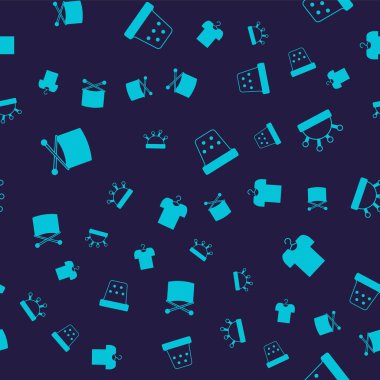 Set Knitting needles Needle bed and Thimble for sewing and T-shirt on hanger on seamless pattern. Vector.