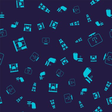 Set Campfire and pot Fishing hook Fisherman pants and Outboard boat motor on seamless pattern. Vector.