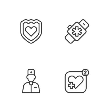 Set line Mobile with heart rate Male doctor Immune system and Smart watch icon. Vector.