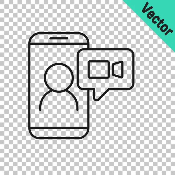 Black Line Video Chat Konferenz Icon Isoliert Auf Transparentem Hintergrund — Stockvektor