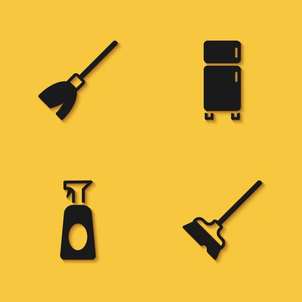 Set Handle Broom Mop Cleaning Spray Detergent Refrigerator Icon Long — Stok Vektör
