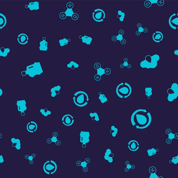 Set Big bottle with clean water Cloud rain Chemical formula H2O and Recycle aqua on seamless pattern. Vector.
