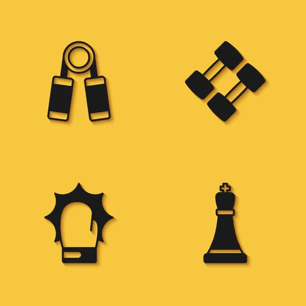 Set Sport Expander Chess Punch Γάντια Πυγμαχίας Και Εικονίδιο Dumbbell — Διανυσματικό Αρχείο