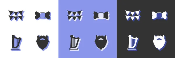 Set Mustache Beard Carnival Garland Flags Harp Bow Tie Icon —  Vetores de Stock