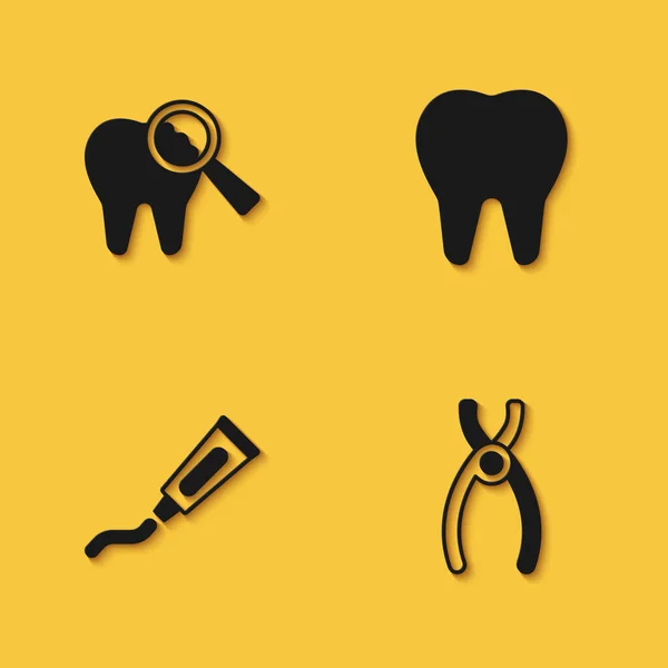Set Broken Tooth Dental Pliers Tube Toothpaste Tooth Icon Long — Image vectorielle