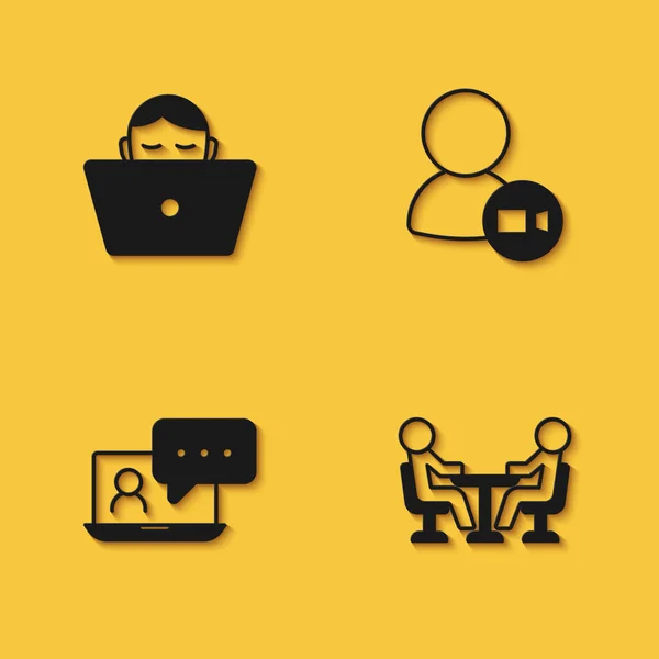 Set Freelancer Meeting Video Chat Conference Icon Long Shadow Vector — Vector de stock