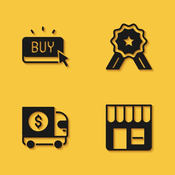Ορισμός Κουμπί Αγορά Κατάστημα Θωρακισμένο Φορτηγό Και Αστέρια Εικονίδιο Αξιολόγησης — Διανυσματικό Αρχείο