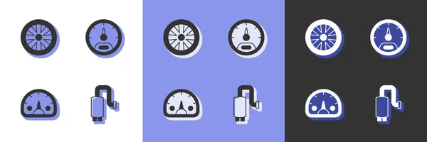 Set Car Muffler Alloy Wheel Car Speedometer Icon Vector — 图库矢量图片
