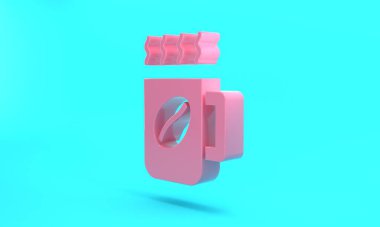 Pink Coffee cup icon isolated on turquoise blue background. Tea cup. Hot drink coffee. Minimalism concept. 3D render illustration.