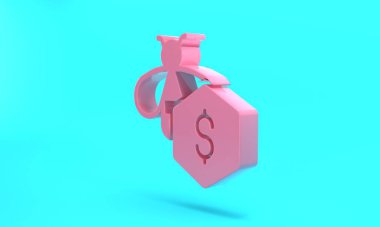 Pink Sale of bees icon isolated on turquoise blue background. Sweet natural food. Honeybee or apis with wings symbol. Flying insect. Minimalism concept. 3D render illustration.