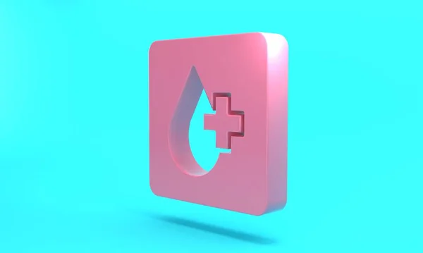 Pink Blood test and virus molecule coronavirus icon isolated on turquoise blue background. Coronavirus, COVID-19. 2019-nCoV. Minimalism concept. 3D render illustration.