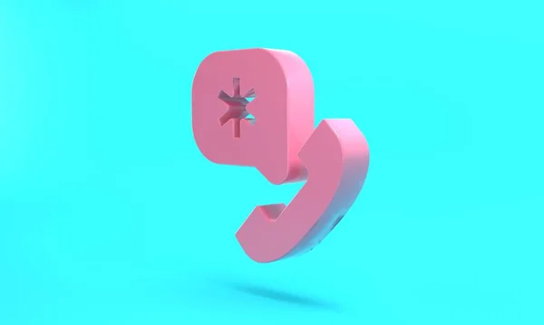 Pink Telephone with emergency call 911 icon isolated on turquoise blue background. Police, ambulance, fire department, call, phone. Minimalism concept. 3D render illustration.